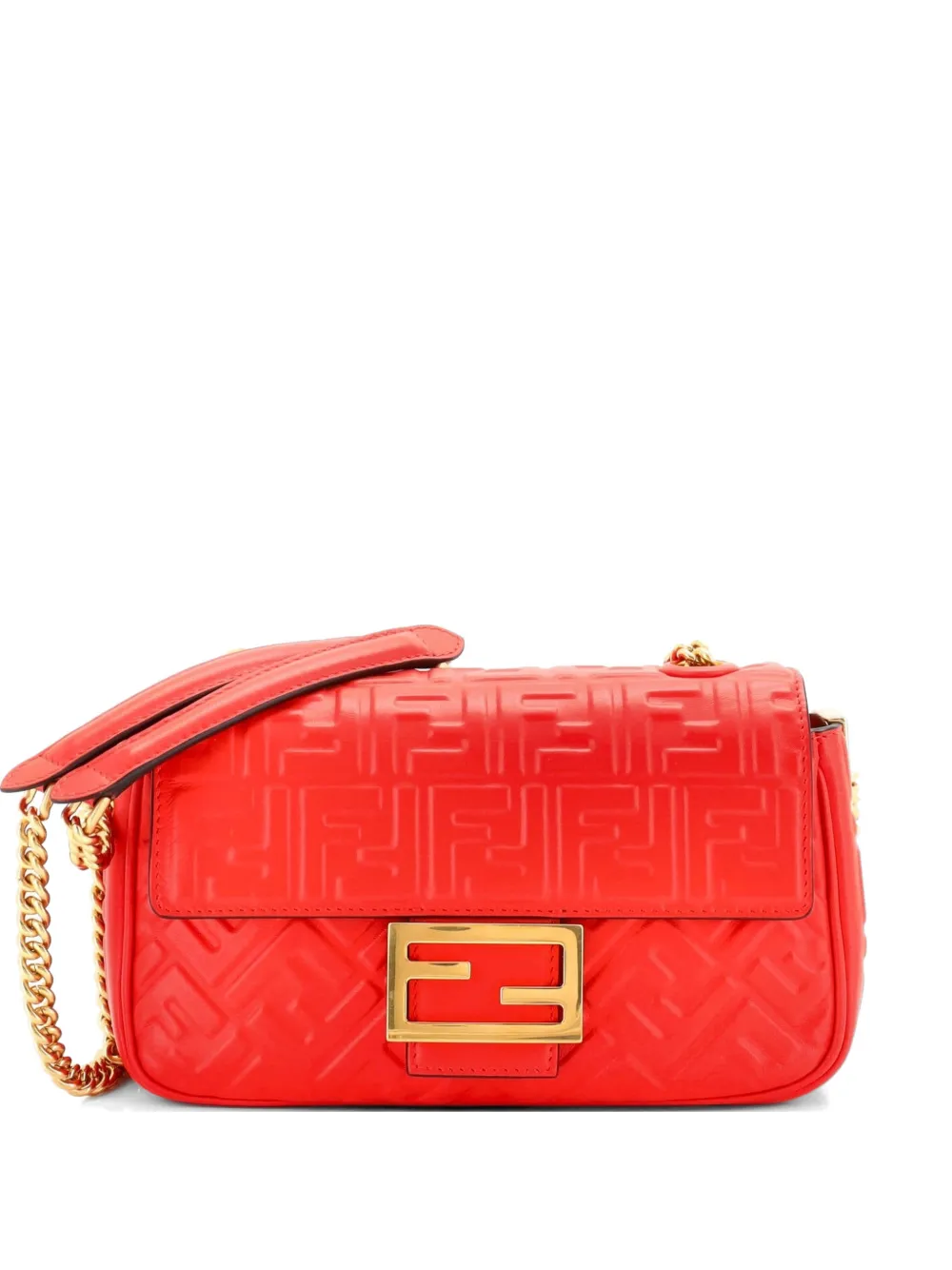 Fendi Pre-Owned Midi Baguette Chain Bag Zucca Embossed Leather Medium shoulder bag - Rosso