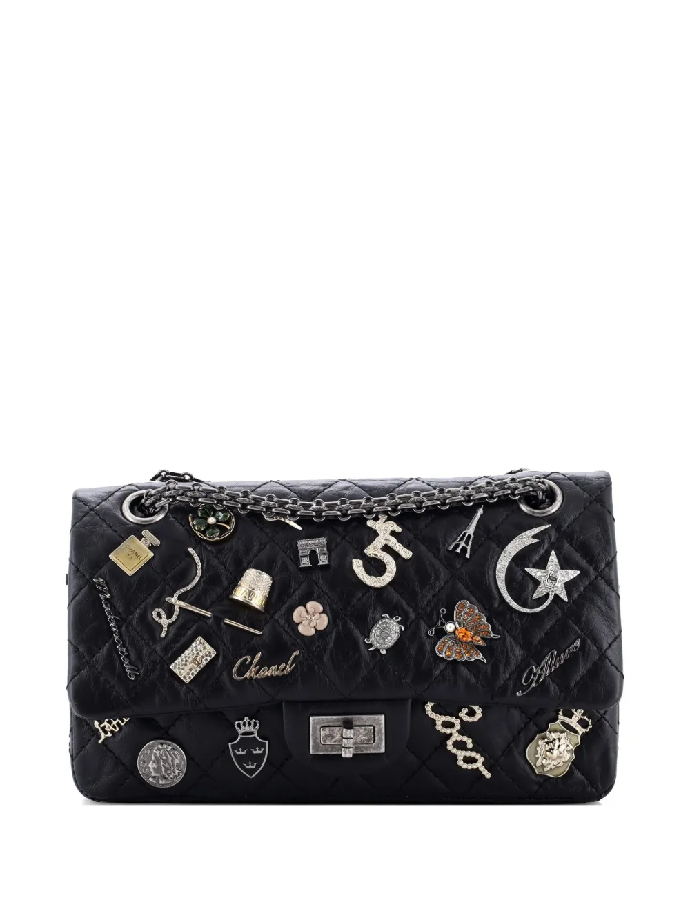 Pre-owned Chanel Lucky Charms Reissue 2.55 Flap Bag Quilted Aged Calfskin 225 Shoulder Bag In Black