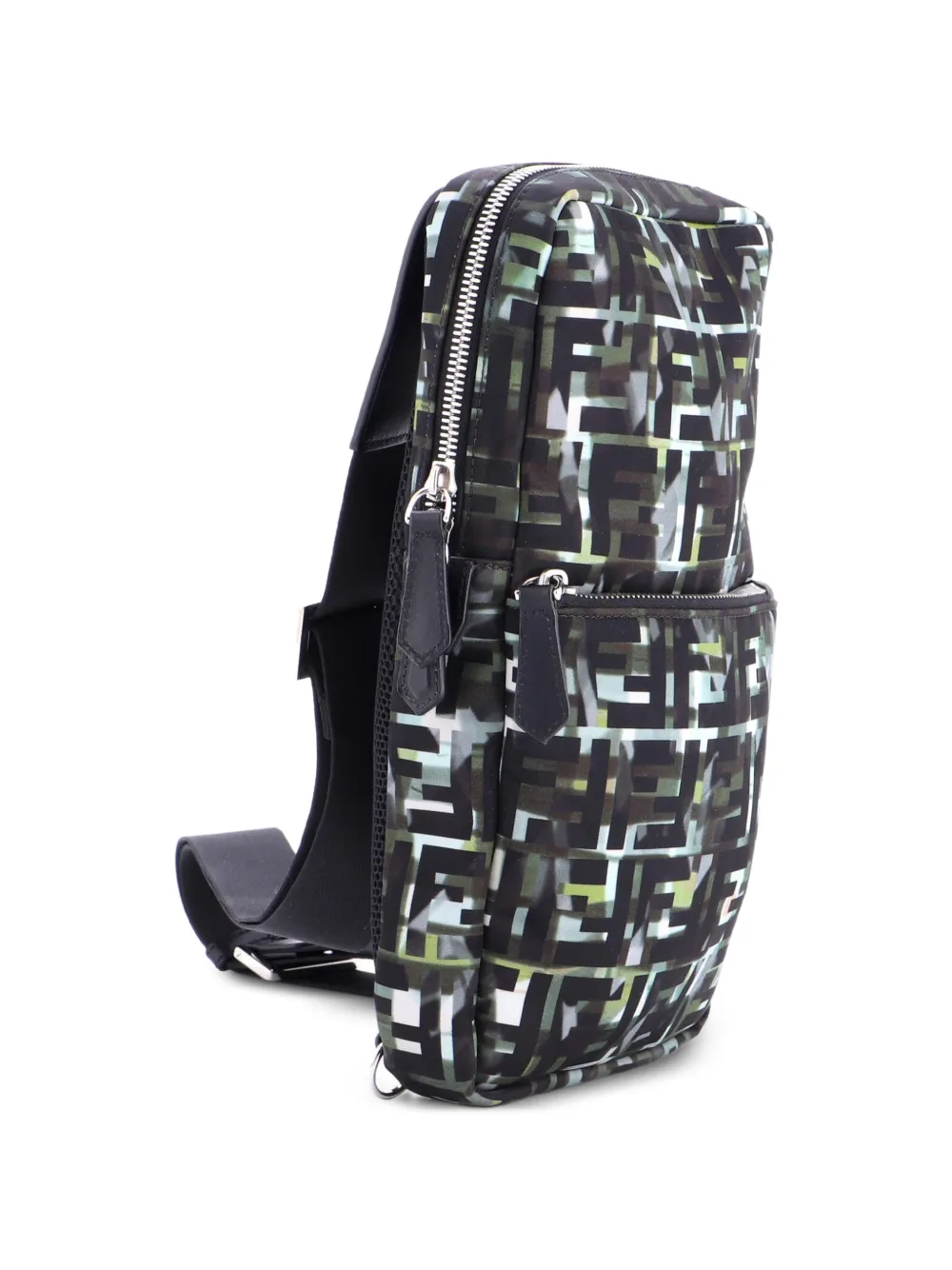  Fendi Pre-owned Petite Sacoche à Bandoulière En Nylon Zucca à Motif Camouflage Et Poche Avant - Noir 