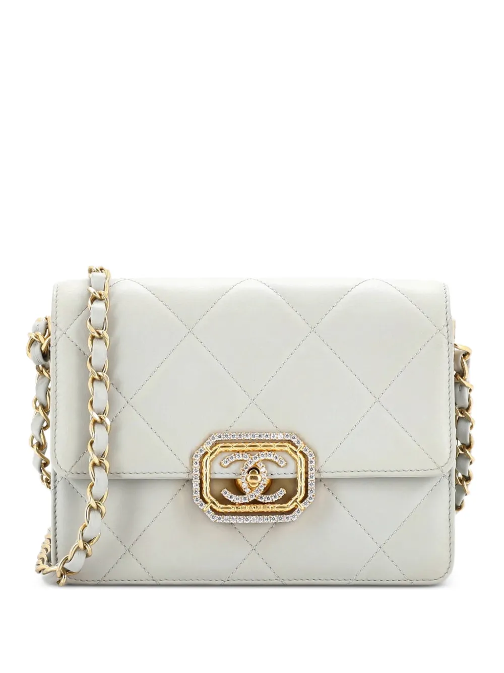 CHANEL Pre-Owned Crystal Geometric Frame CC Flap Bag Quilted Calfskin Mini crossbody bag - Grigio
