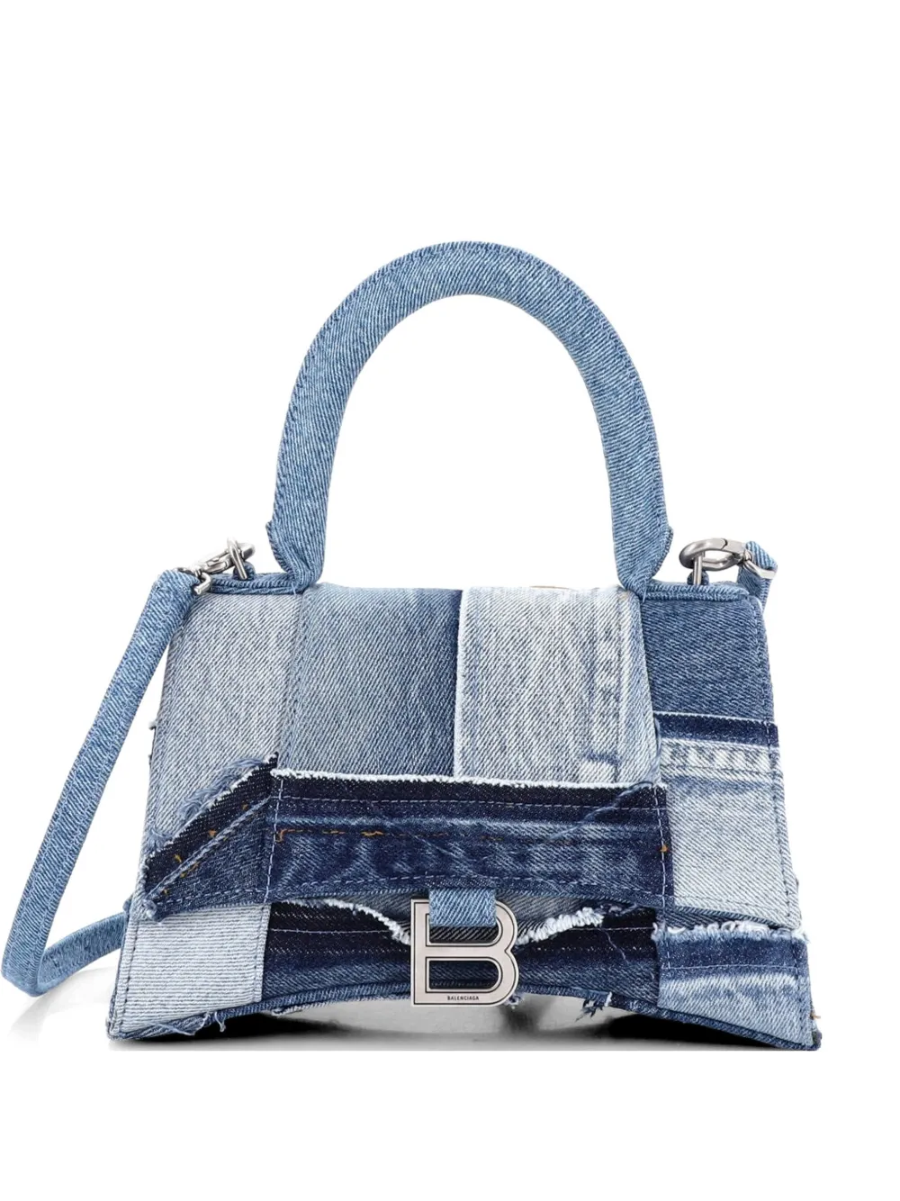 Balenciaga Pre-Owned Hourglass Top Handle Bag Patchwork Denim Small satchel - Blu