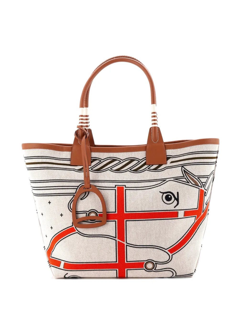 Hermès Pre-Owned Sac Steeple Printed Toile with Leather 28 tote bag - Marrone