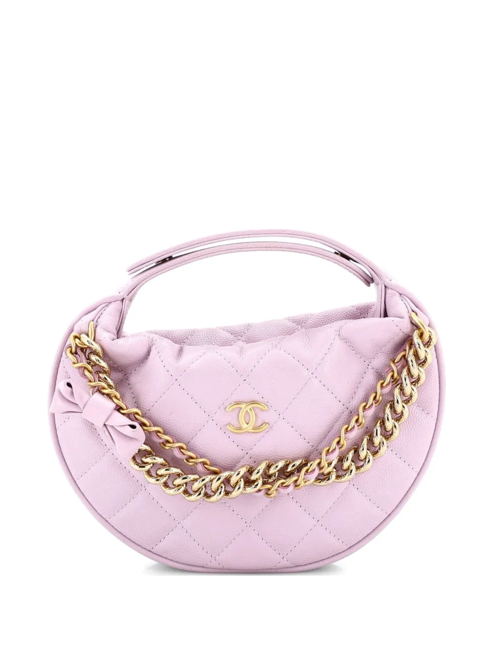 CHANEL Pre-Owned Double Chain Bow Pouch Quilted Caviar Mini hobo bag - Viola