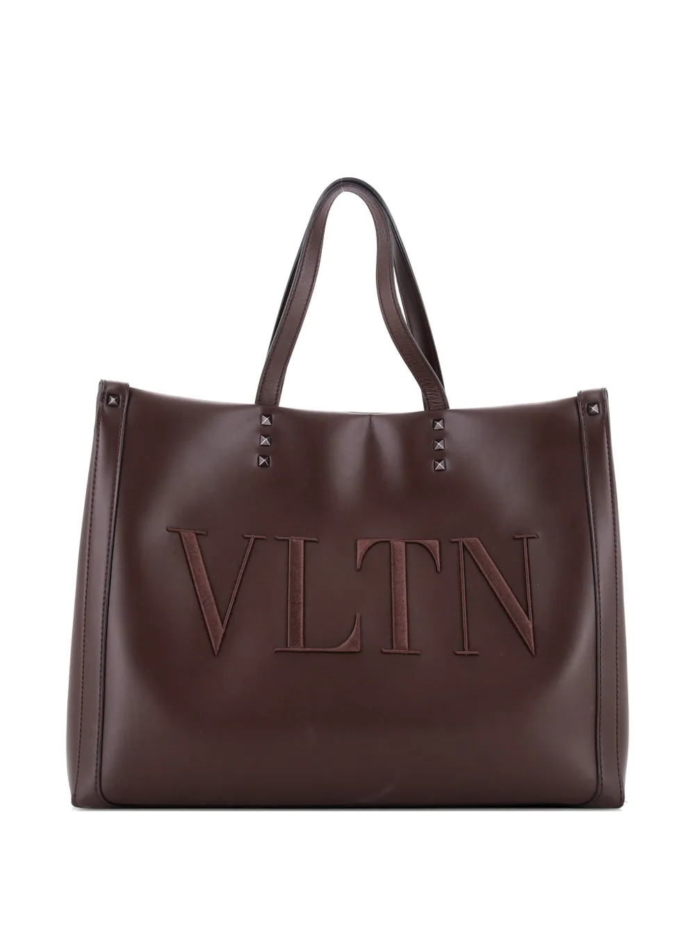 Valentino Garavani Pre-Owned VLTN Rockstud Shopping Embroidered Leather Large tote bag - Marrone