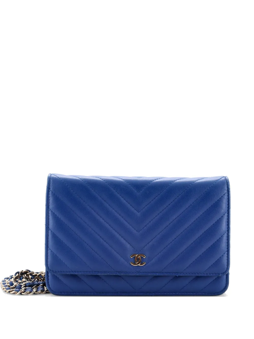 CHANEL Pre-Owned Wallet on Chain Chevron Lambskin crossbody bag - Blu