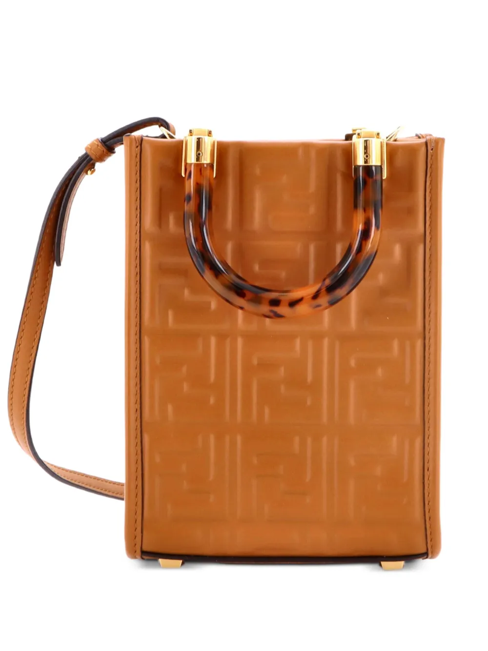 Fendi Pre-Owned Sunshine Shopper Zucca Embossed Leather Mini tote bag - Marrone