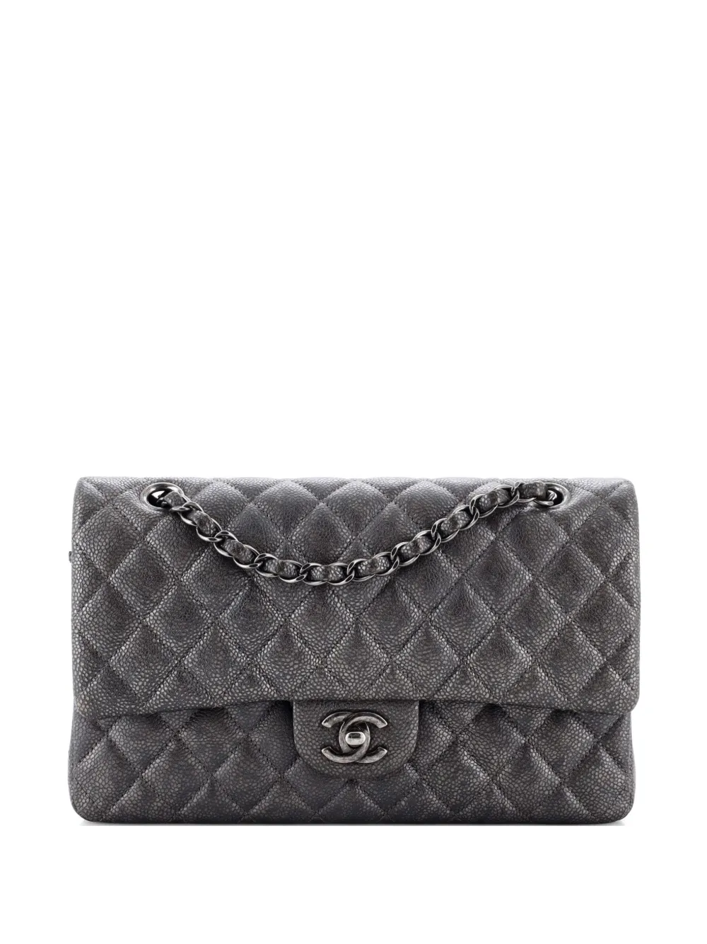 CHANEL Pre-Owned Classic Double Flap Bag Quilted Metallic Caviar Medium shoulder bag - Argento