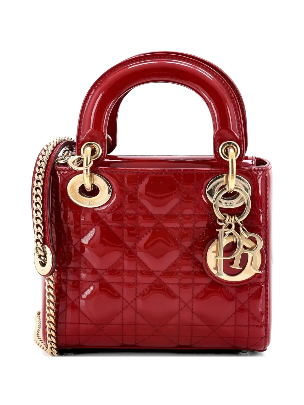 Christian Dior Pre-Owned Lady Dior Chain Bag Cannage Quilt Patent Mini satchel - Rosso