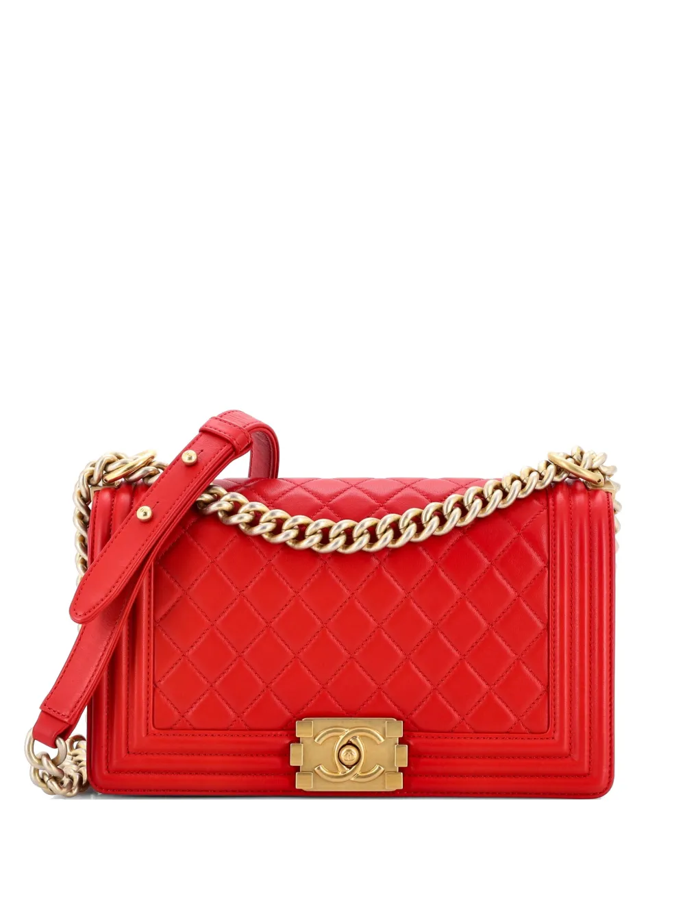 CHANEL Pre-Owned Boy Flap Bag Quilted Lambskin Old Medium shoulder bag - Red