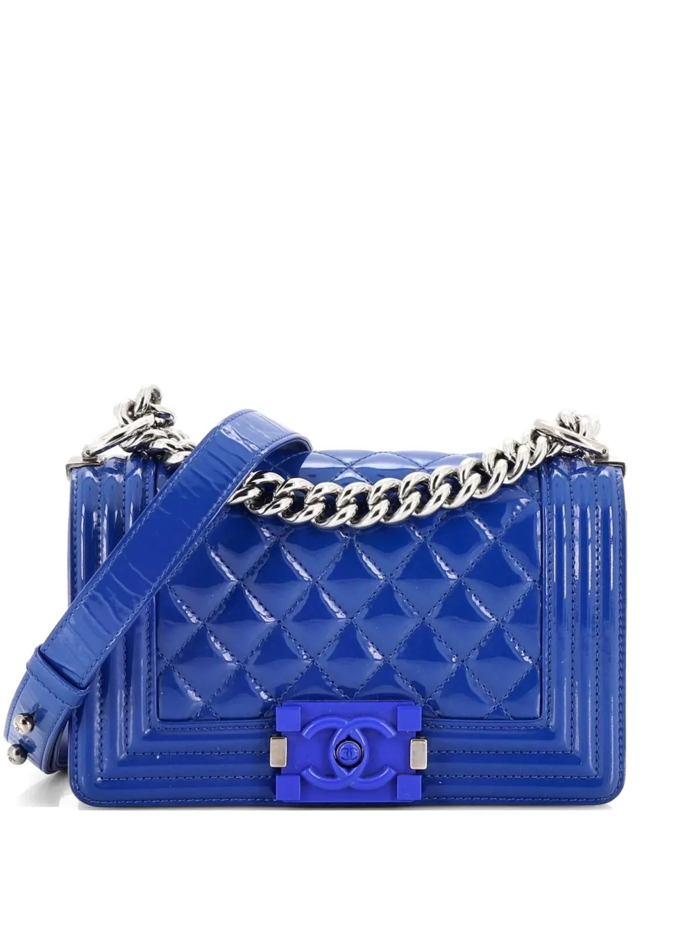 CHANEL Pre-Owned Boy Flap Bag Quilted Plexiglass Patent Small crossbody bag - Blu
