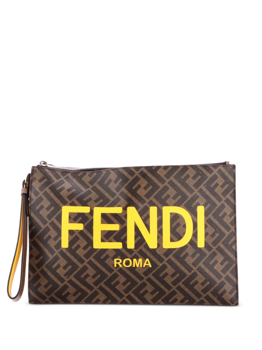 Fendi Pre-Owned Logo Flat Wristlet Pouch Zucca Coated Canvas Medium clutch bag - Brown