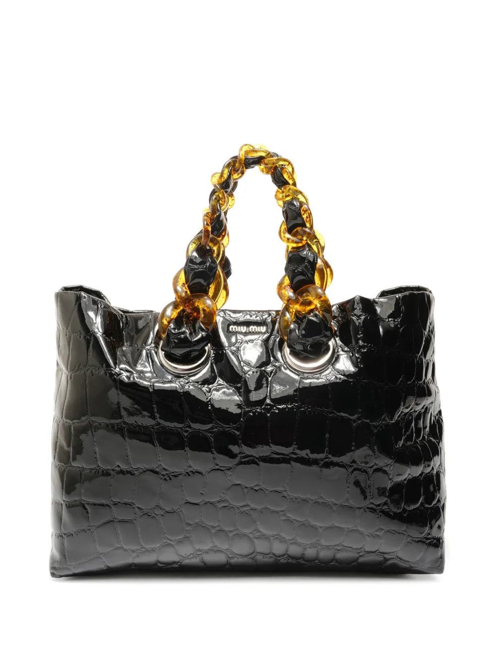 Pre-owned Miu Miu 2000-2010s Croc-effect Chain Tote Bag In Black