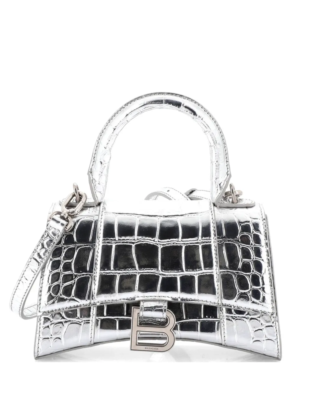 Balenciaga Pre-Owned Hourglass Top Handle Bag Crocodile Embossed Leather XS satchel - Silver