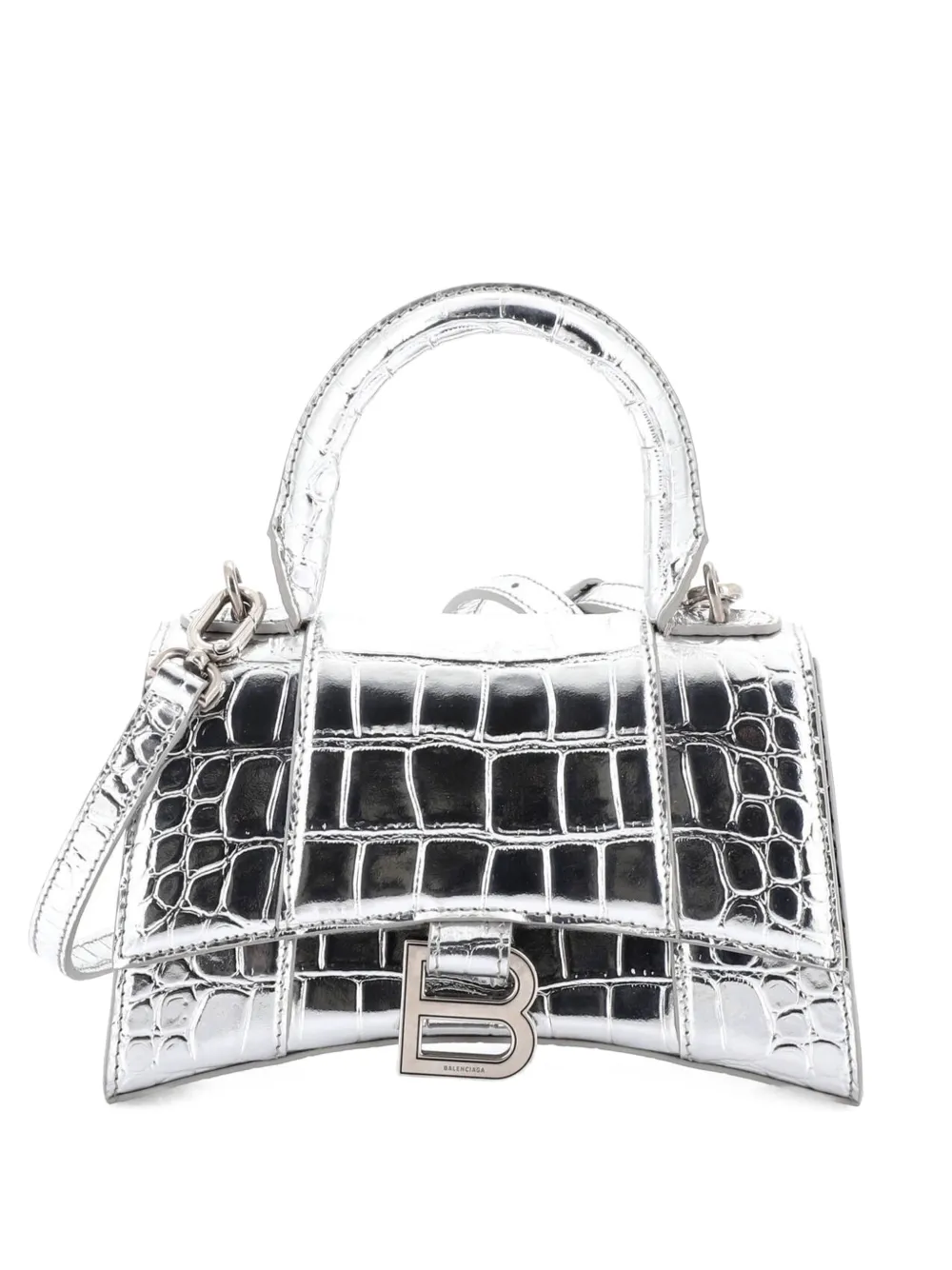 Balenciaga Pre-Owned Hourglass Top Handle Bag Crocodile Embossed Leather XS satchel - Argento