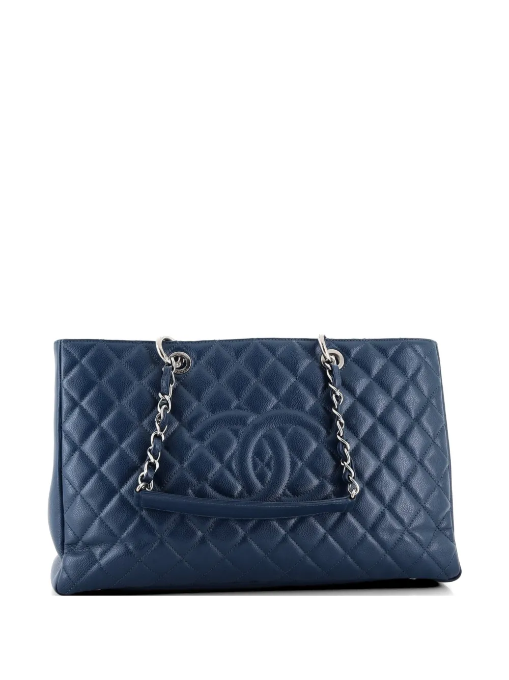 Pre-owned Chanel Grand Shopping Quilted Caviar Xl Tote Bag In Blue