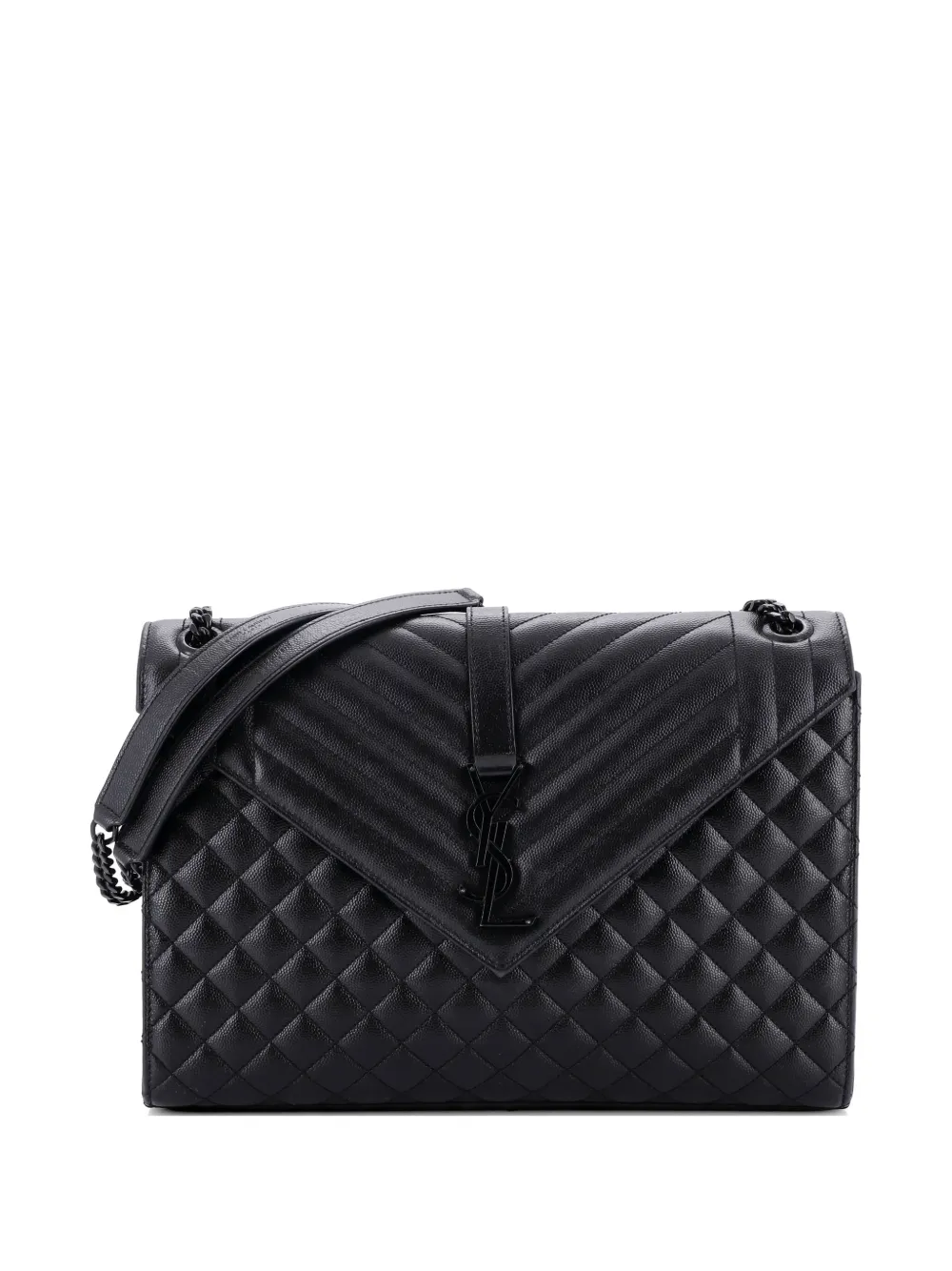 Saint Laurent Pre-Owned Classic Monogram Envelope Satchel Mixed Matelasse Leather Large shoulder bag - Nero