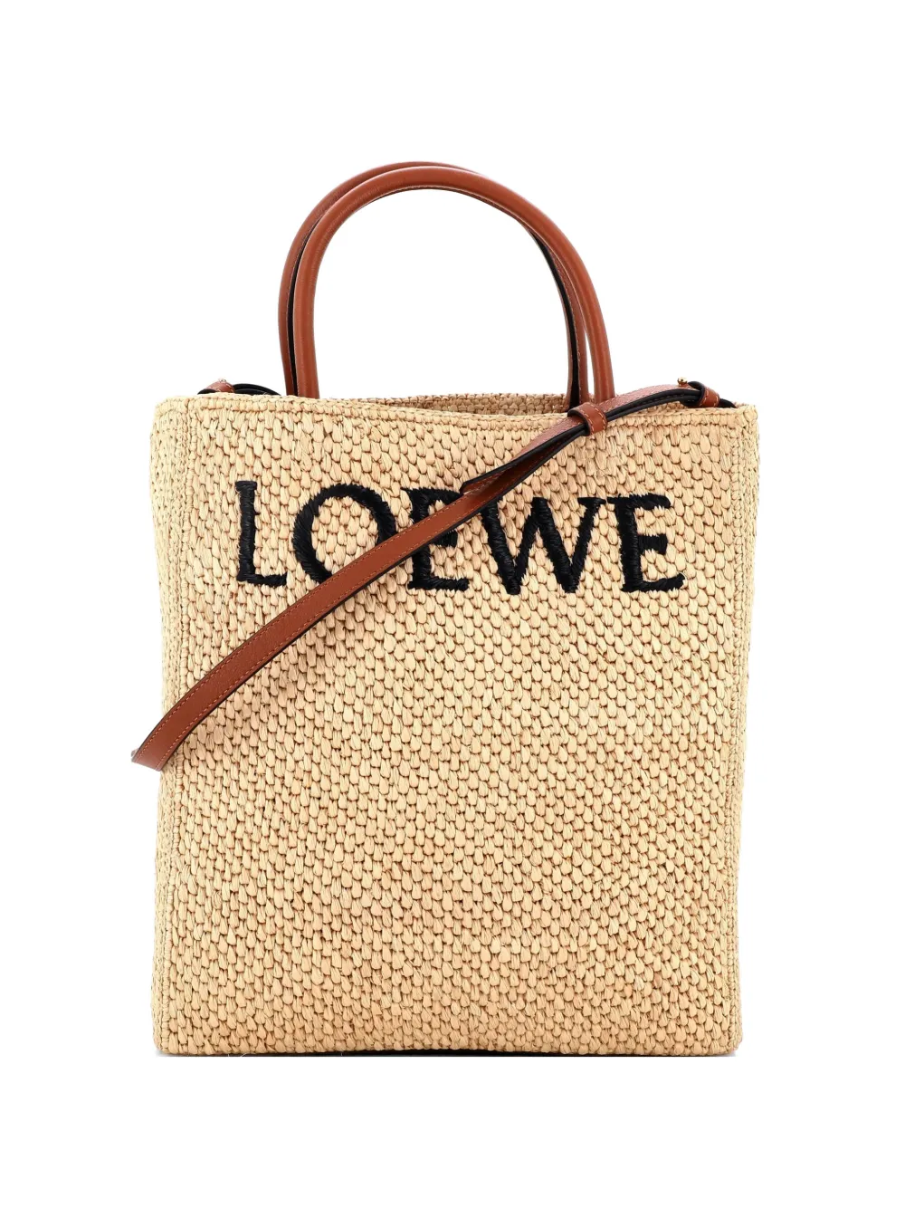 Loewe Pre-Owned A4 Raffia and Leather North South tote bag - Nero