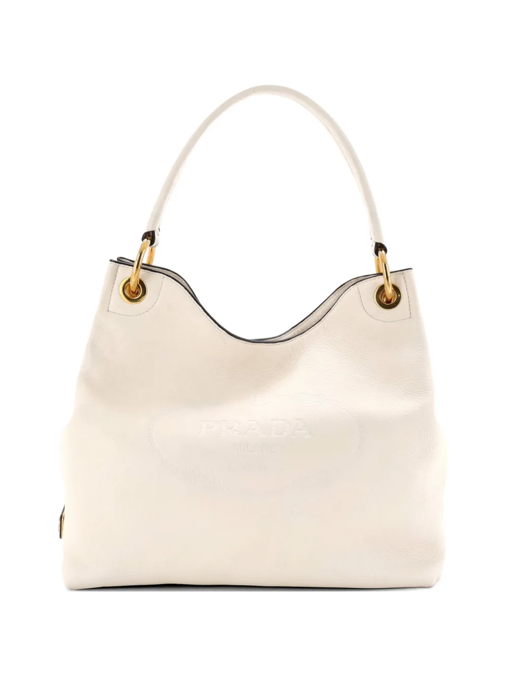 Prada Pre-Owned Logo Embossed Vitello Daino Medium hobo bag - Neutrals