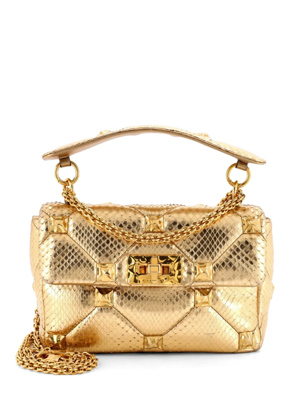 Valentino Garavani Pre-Owned Roman Stud Flap Bag Quilted Leather Large crossbody bag - Oro
