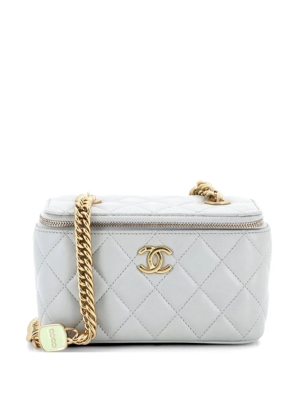 CHANEL Pre-Owned Coco Enamel Strap Vanity Case with Chain Quilted Lambskin Small crossbody bag - Grigio