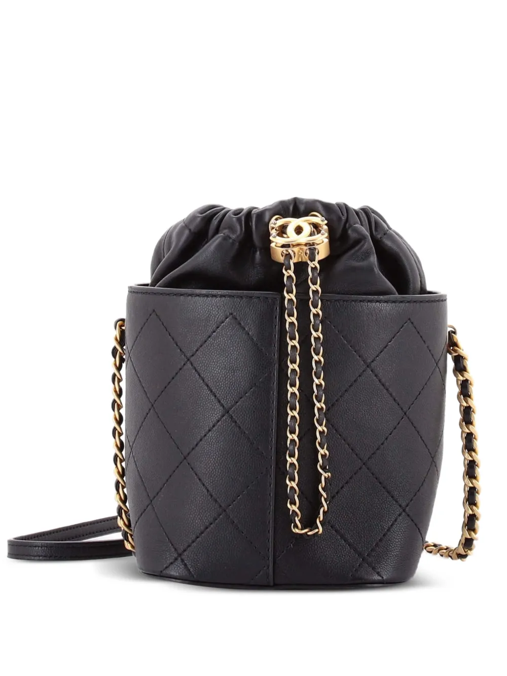 CHANEL Pre-Owned CC Drawstring Quilted Caviar with Lambskin Small bucket bag - Schwarz