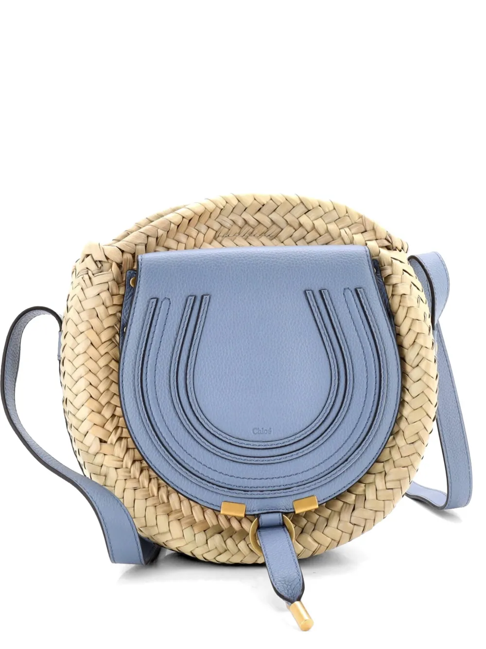 Chloé Pre-Owned Marcie Basket Raffia and Leather Small crossbody bag - Blu