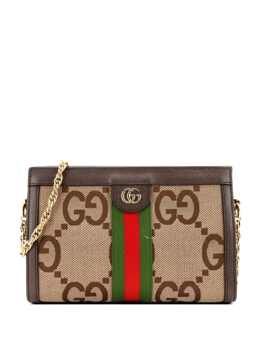 Gucci Pre-Owned Ophidia Chain Jumbo GG Canvas with Leather Small shoulder bag - Marrone