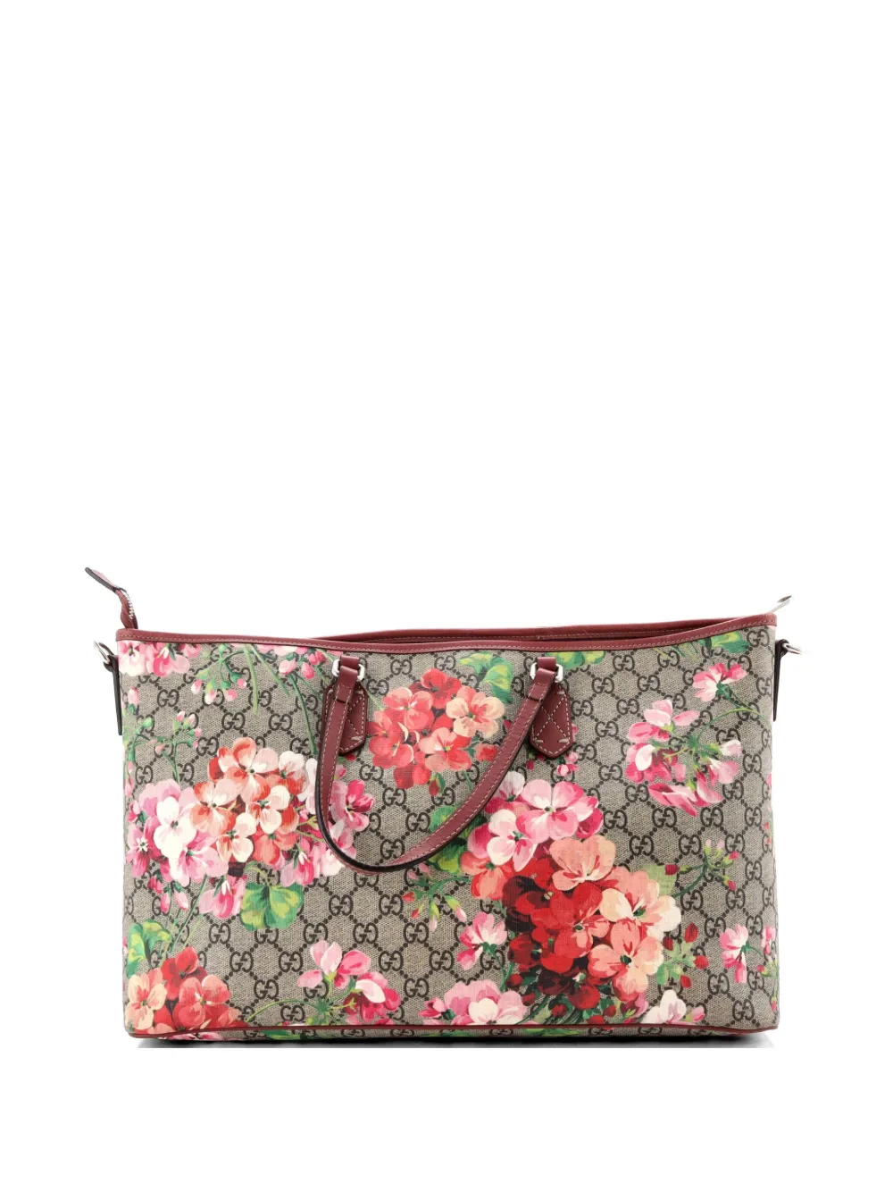  Gucci Pre-owned Bolso Shopper Convertible Zip Grande De Lona Revestida Con Estampado Gg Blooms - Marrón 