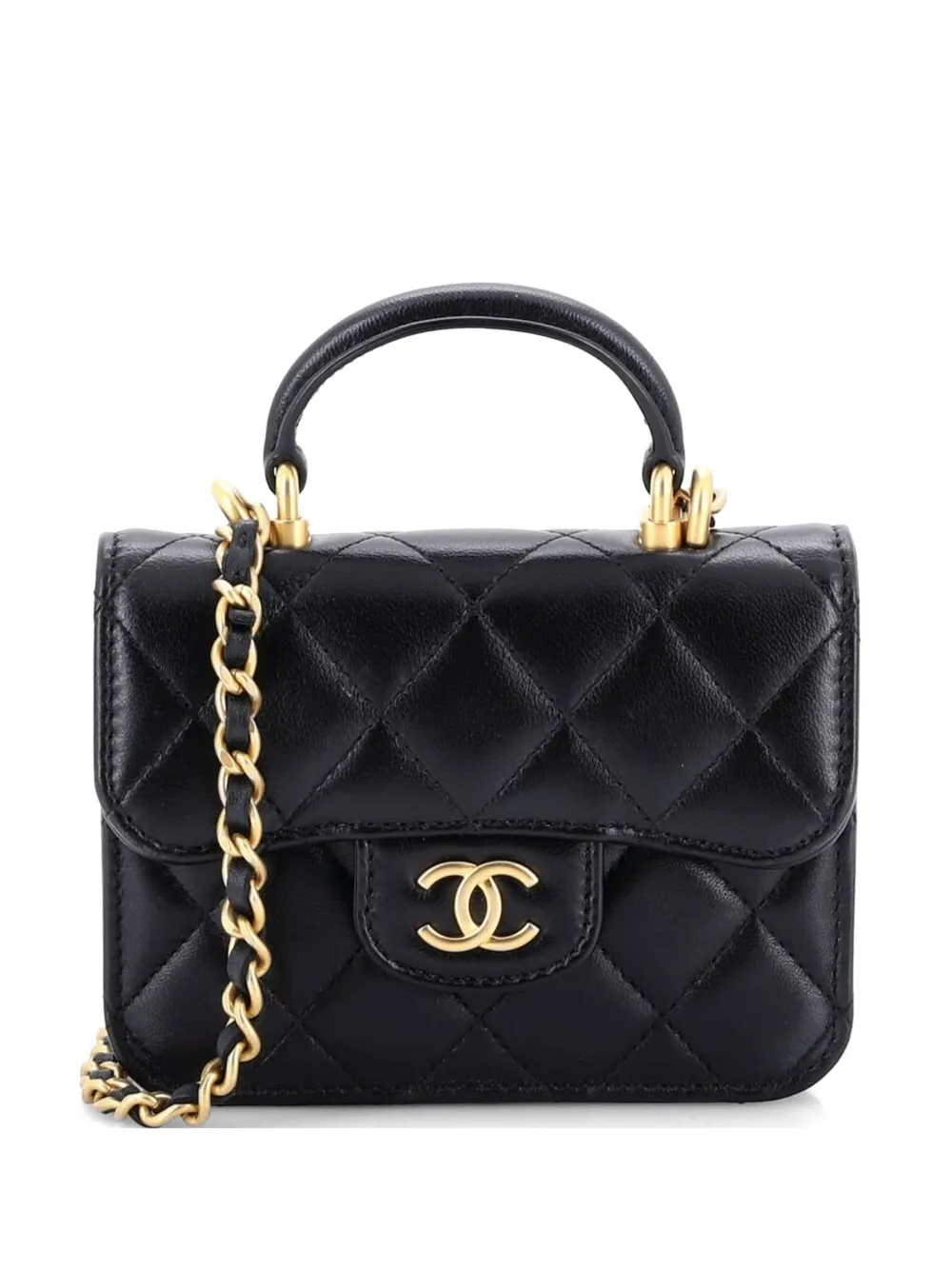 CHANEL Pre-Owned Top Handle Flap Coin Purse with Chain Quilted Lambskin crossbody bag - Schwarz