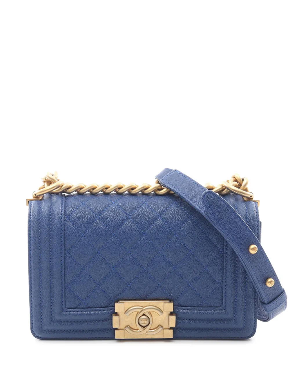 CHANEL Pre-Owned 2019 Small Quilted Caviar Boy Flap crossbody bag - Blu