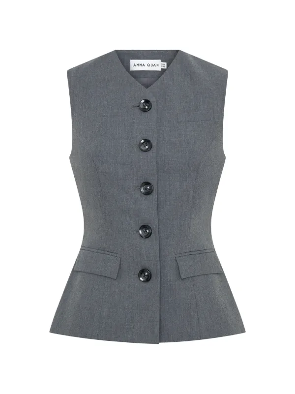 Anna Quan Kendall Button-fastening Peplum Top in Grey