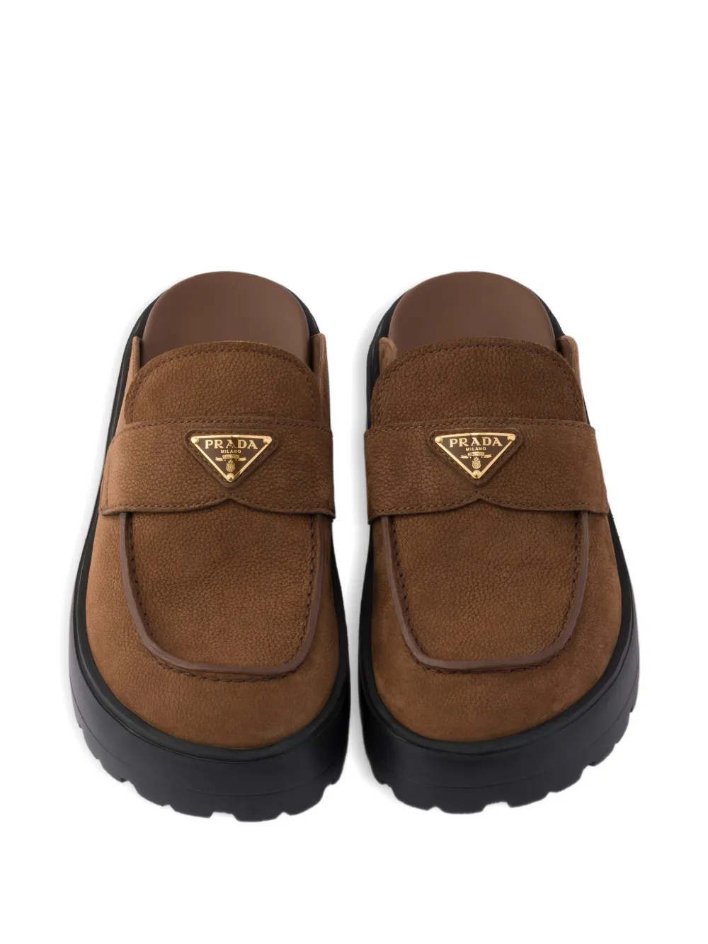 Prada nubuck flatform mules Bruin