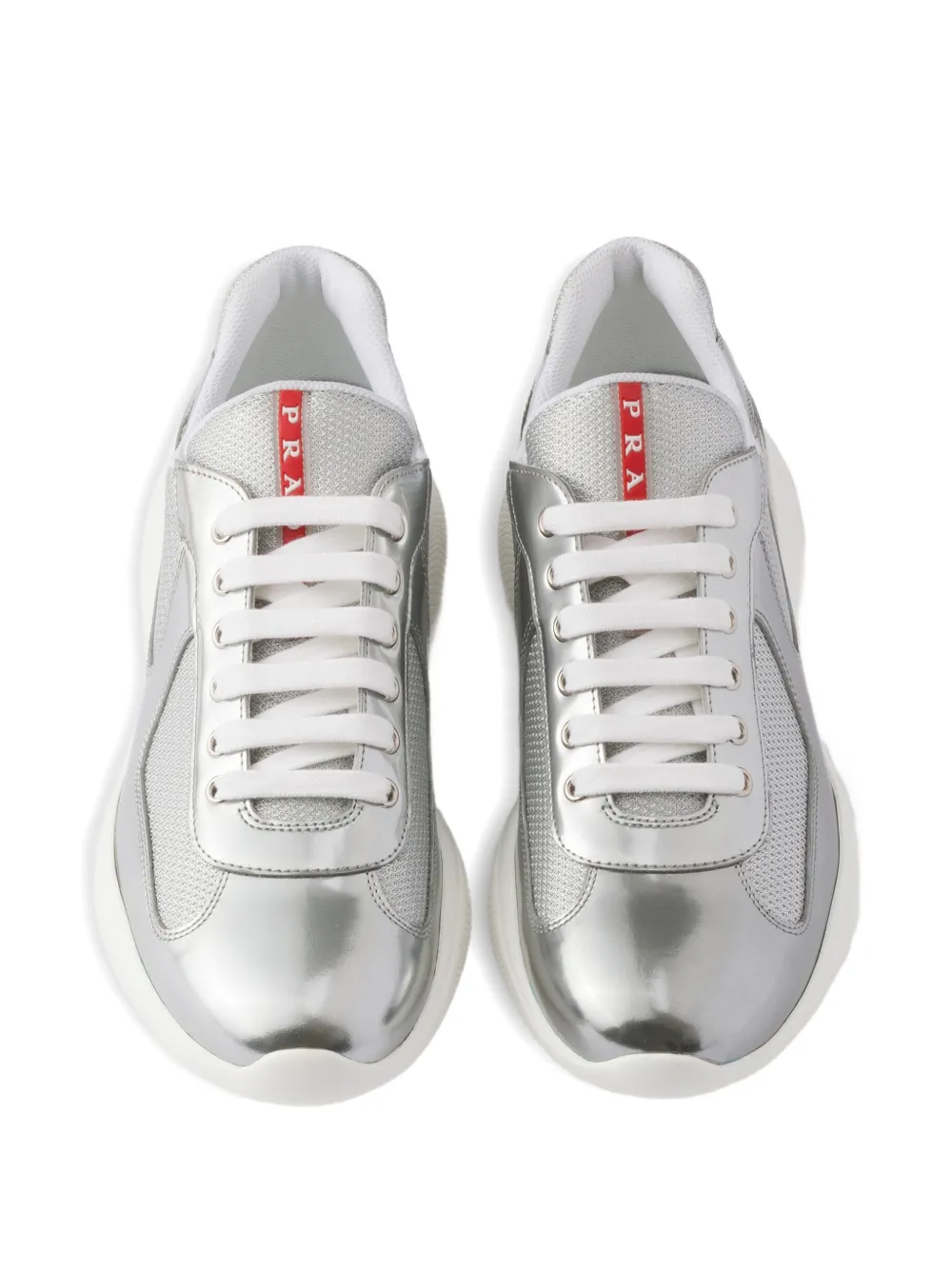Prada America's Cup sneakers van metallic leer en fietsstof Zilver