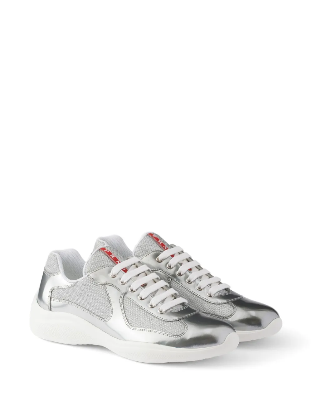 Prada America's Cup sneakers van metallic leer en fietsstof Zilver