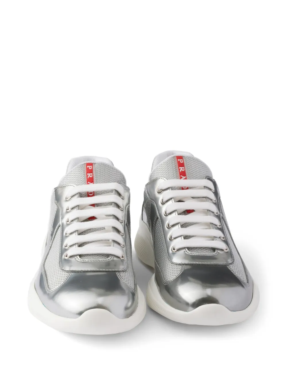 Prada America's Cup sneakers van metallic leer en fietsstof Zilver