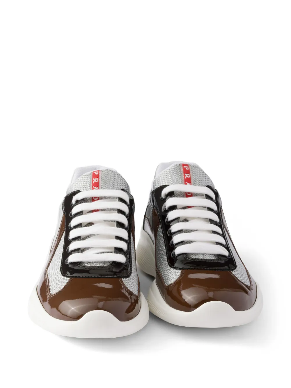 Prada America's Cup sneakers van lakleer en technische stof Bruin