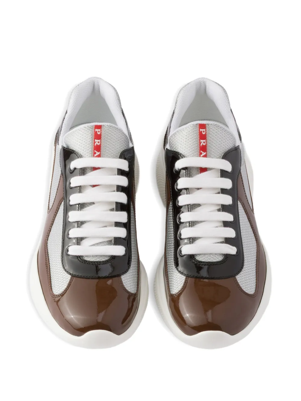 Prada America's Cup sneakers van lakleer en technische stof Bruin