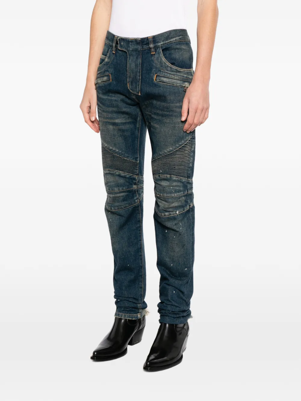 Balmain Biker gerafelde jeans Blauw
