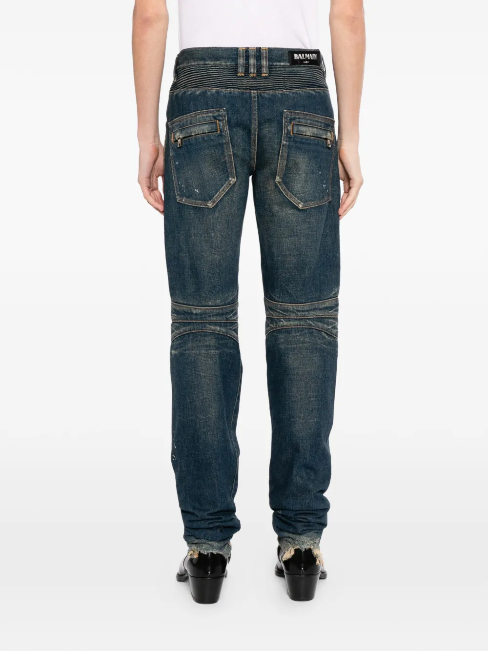 Balmain Biker gerafelde jeans Blauw