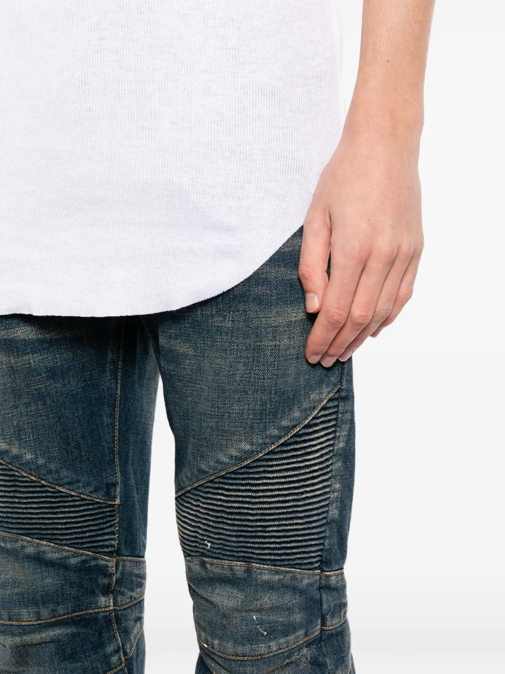 Balmain Biker gerafelde jeans Blauw
