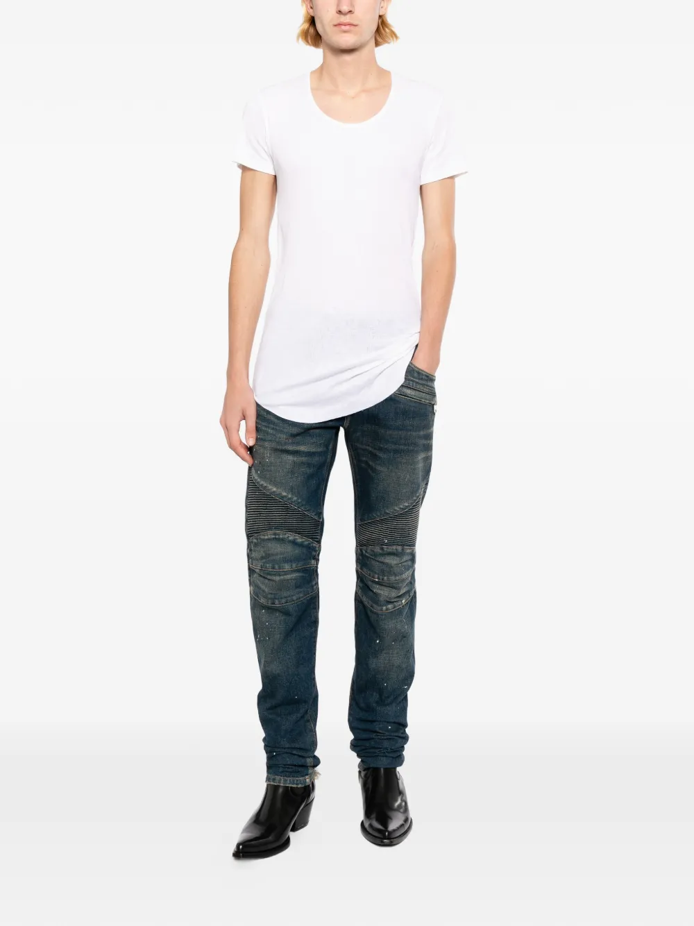 Balmain Biker gerafelde jeans Blauw