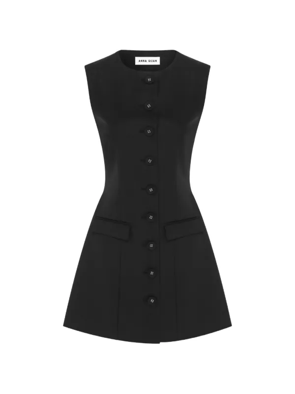 Anna Quan Sofia Button-front Mini Dress in Black