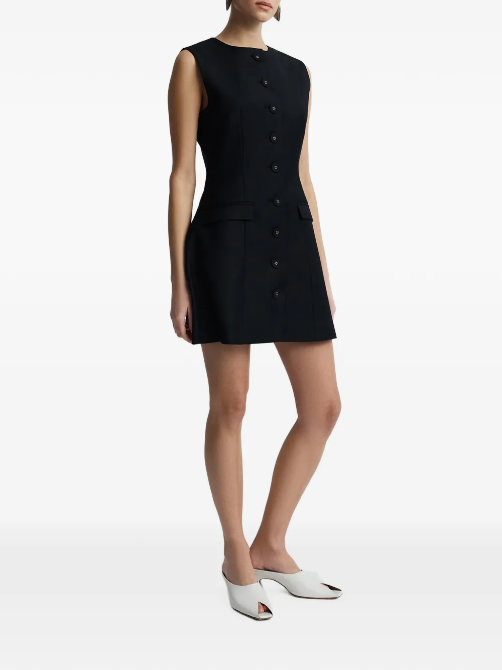 Anna Quan Sofia Button-front Mini Dress in Black, view 3