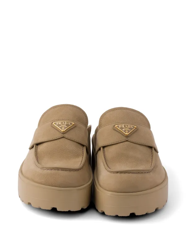 Prada Nubuck Flatform Mules | Neutrals | FARFETCH