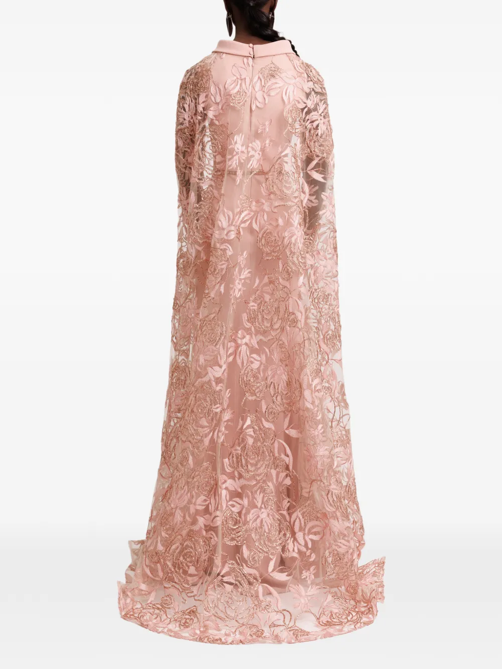 Gemy Maalouf Maxi-jurk met geborduurde bloemen en cape Roze
