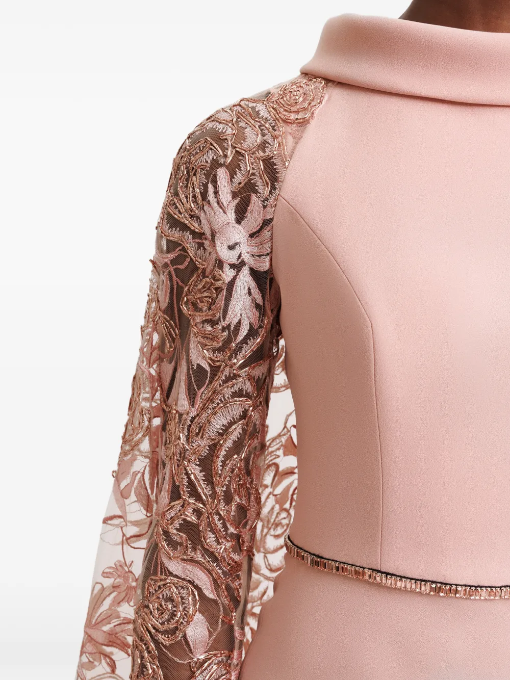 Gemy Maalouf Maxi-jurk met geborduurde bloemen en cape Roze