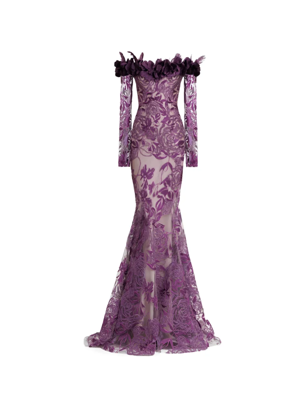 Gemy Maalouf floral-pattern off-the-shoulder maxi dress - Violett