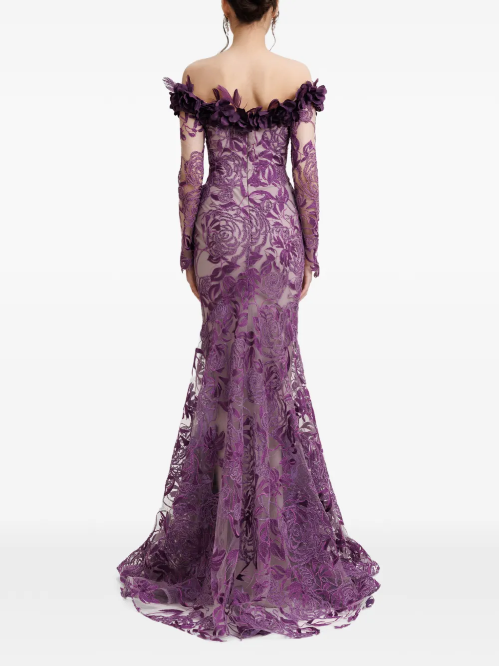 Gemy Maalouf Off-shoulder maxi-jurk met bloemenpatroon Paars