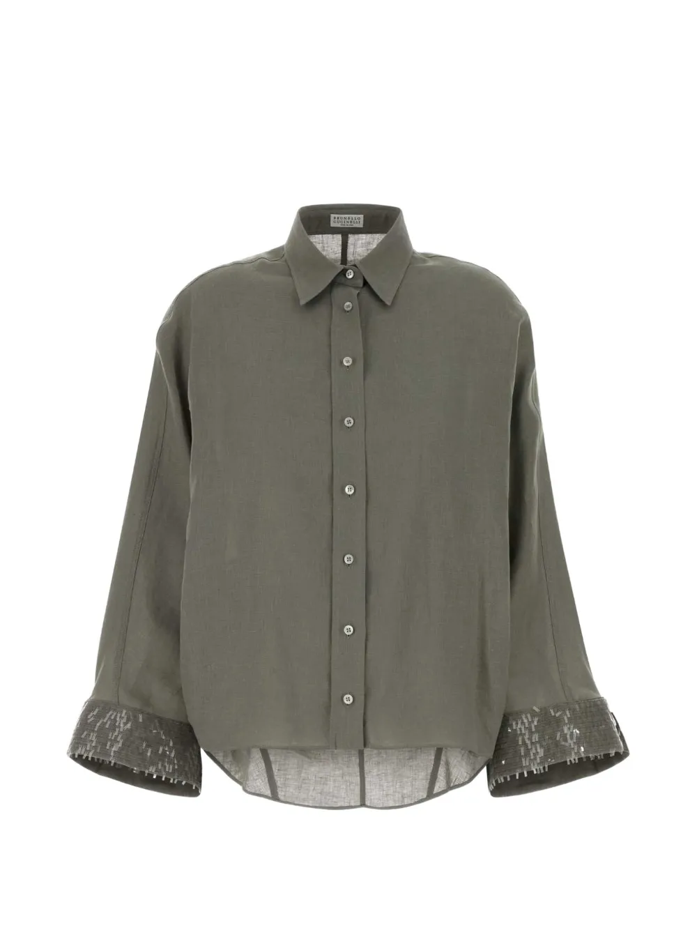 Brunello Cucinelli sequin-embellished linen shirt - Verde