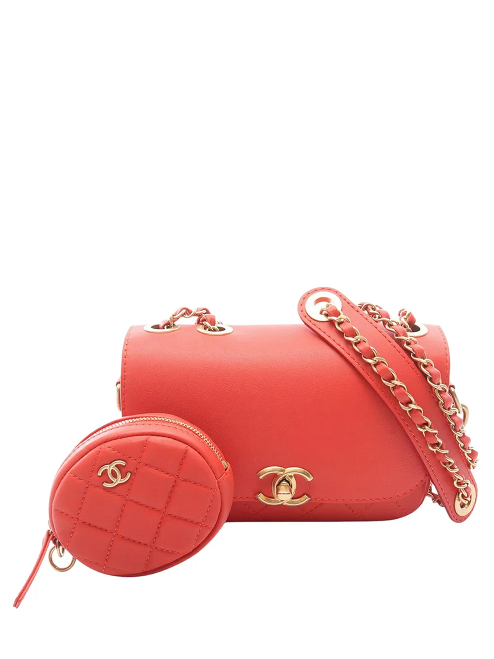 CHANEL Pre-Owned 2019 Quilted Calfskin Multi Pouching Flap shoulder bag - Rosso